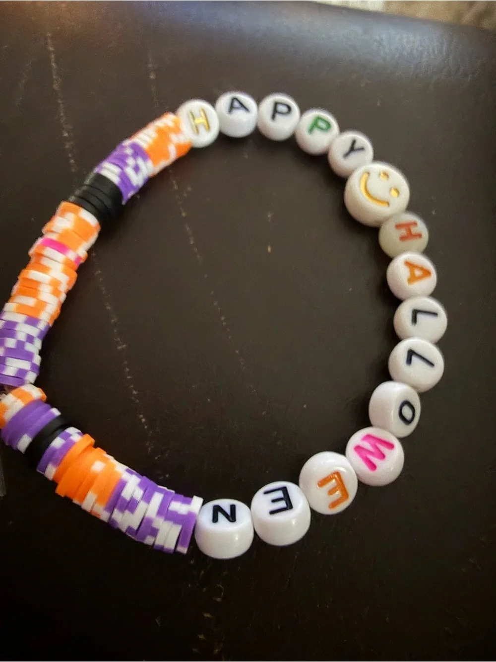 Happy Halloween Kids Beaded Bracelet - Orange, Purple, Black, White